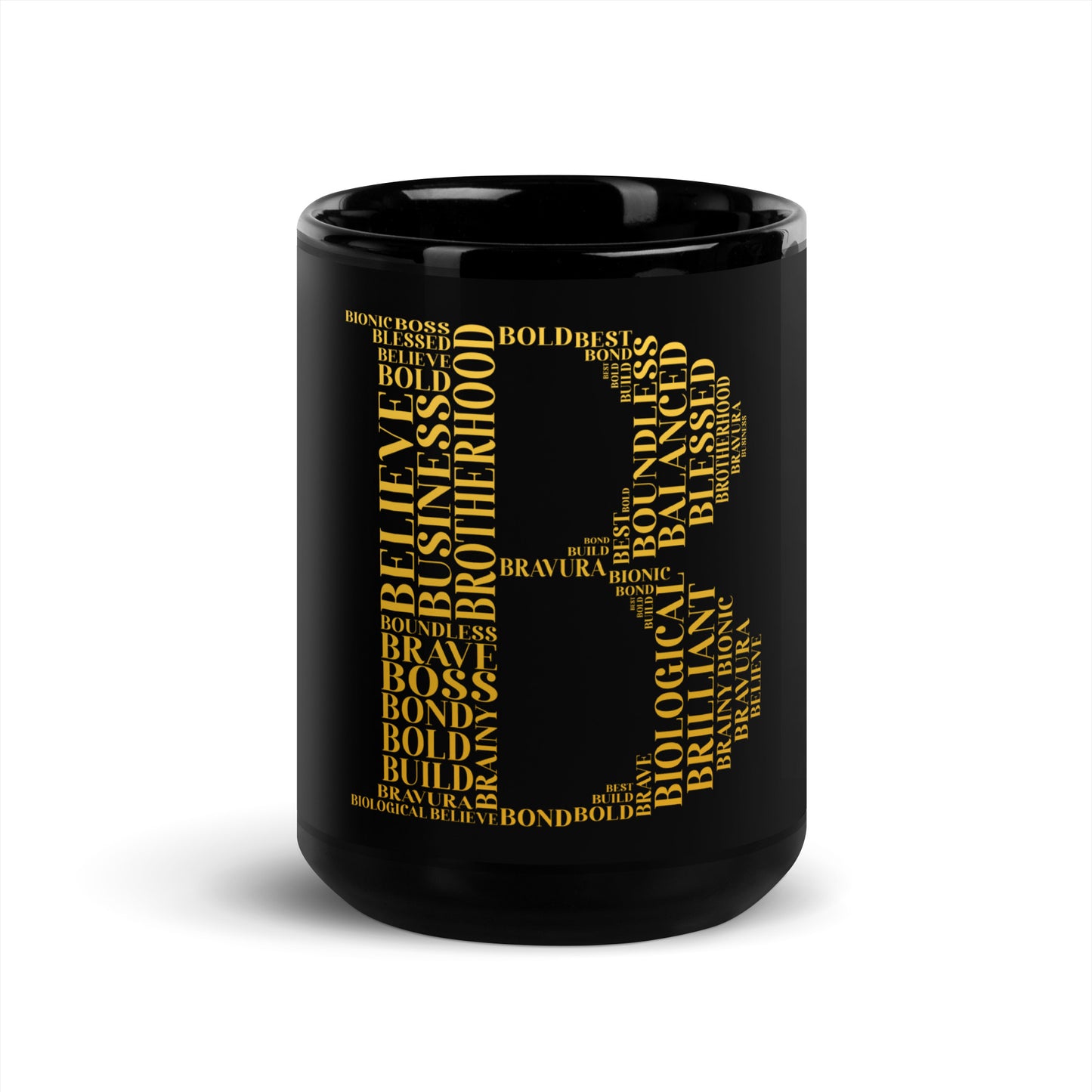 Glossy Mug - Black | "B" | Gold Print