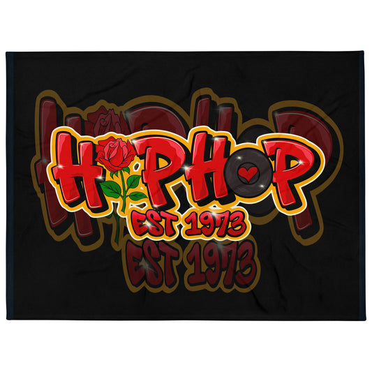 Hip Hop - Est. 1973 | Throw Blanket | Red Shadow Print / Black Backdrop - 60"x80"