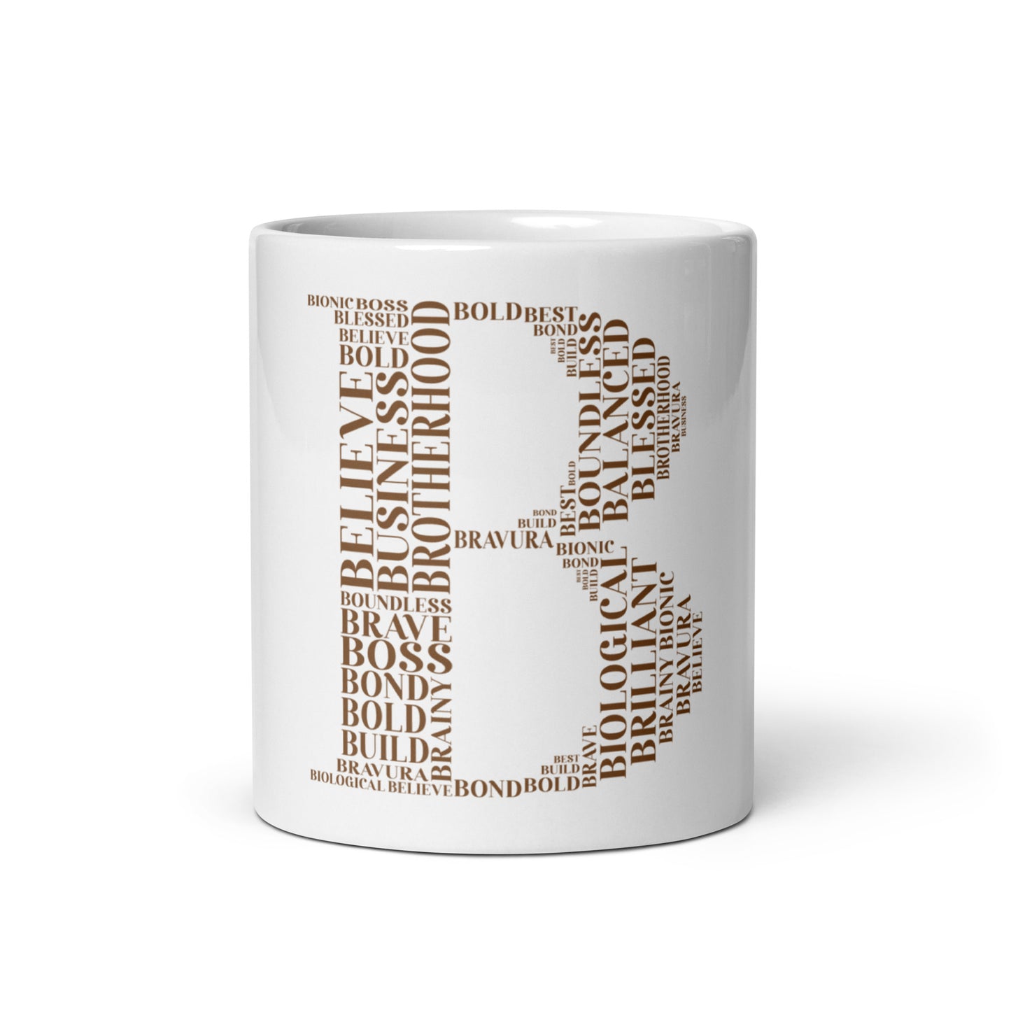 Glossy Mug - White | "B" - Brown Print