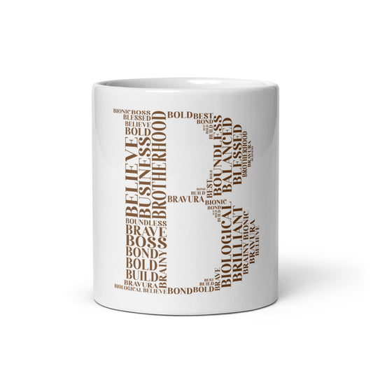 Glossy Mug - White | "B" - Brown Print