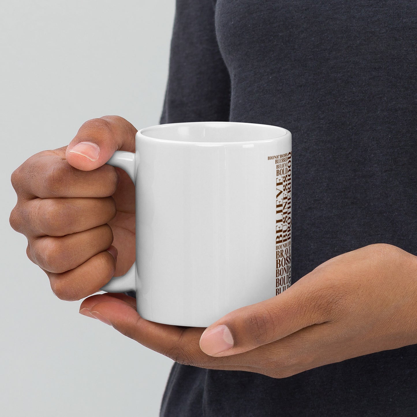 Glossy Mug - White | "B" - Brown Print